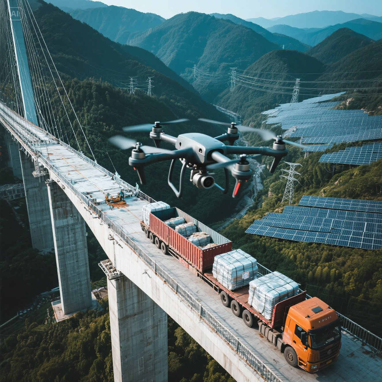 Drones for power infrastructure material distribution in mountainous areas Drones for high-altitude rust removal and painting of extra-large bridges Drones for mountain lighting... (3).jpeg