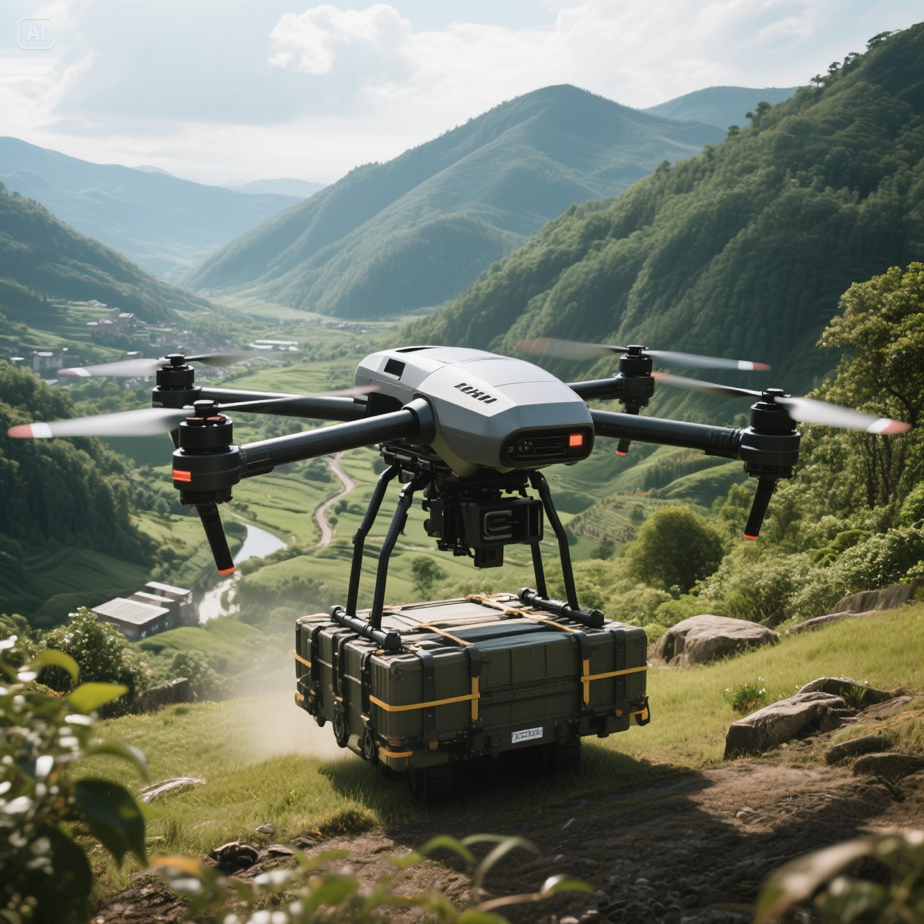 Large-load drone transportation in remote mountainous areas.jpeg
